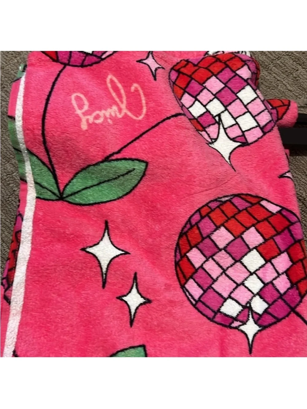 Juicy Couture Pink Cherry Print Towel disco summer beach cotton towel NWT